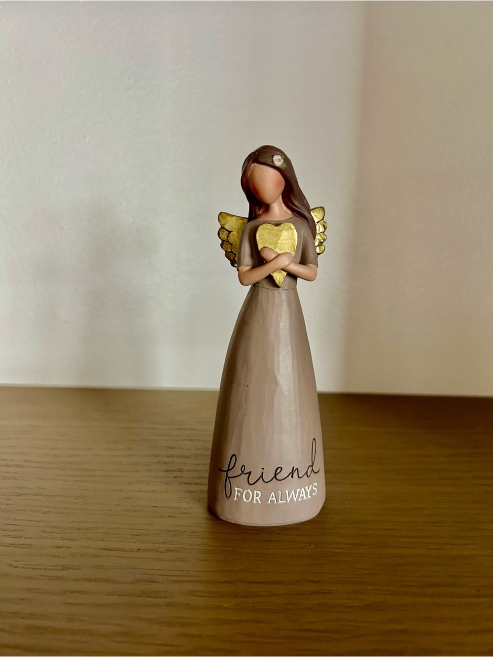 " Friend For Always " Taupe Angel Figurine with Gold Heart 💛